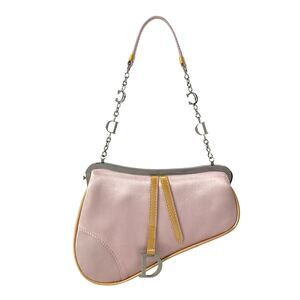 Christian Dior DIOR/ChristianDior Saddle Pouch Handbag Pink Beige Satin Patent
